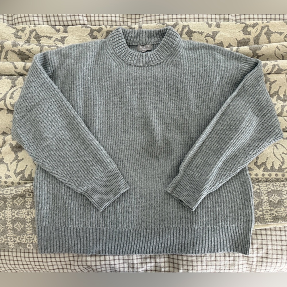 J. Crew Womens Cashmere Ribbed Crewneck Sweater - Gray